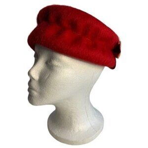 Vintage Womens Mahara Wool Red Hat Bow Accent 22" Elegant Statement Piece